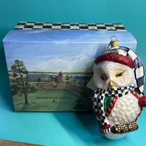 MacKenzie-Childs Sleepy Owl Christmas Ornament Glass Holiday Decor‎